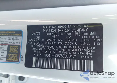 2025 Hyundai Tucson Sel from USA, damaged, VIN 3KMJBCDEXSE010421